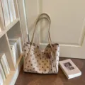 Sac cabas chic à pois, grand sac à épaule décontracté et élégant pour le travail. - Avec Pendentif / Kaki