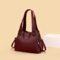 Μεγάλη μπορντό γυναικεία τσάντα ώμου shopper, κομψή τσάντα χειρός από δέρμα PU. - Κόκκινο