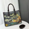 Chinese stijl geborduurde landschap tote tas, grote capaciteit PU koppelbare handtas. - Grijs