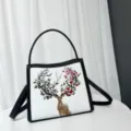 Chinese style embroidered deer crossbody shoulder bag for women, chic and versatile. - White