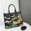 Chinese stijl landschap geborduurde tote tas, elegante casual schoudertas voor dames. - Zwart