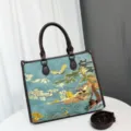 Chinese stijl geborduurde landschap tote tas, gedetailleerd overzicht van elegante handtas met riem. - Meerblauw