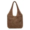 Braune gewebte Stroh Schultertasche, hohle Häkel Freizeit Hobo Tote Tasche Sommer Urlaub - Braun
