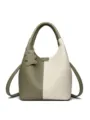 Tweekleurige emmertas stijlvolle kleurenblok schoudertas casual handtas voor dames nieuw - Groen & Off-White