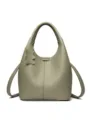 Green leather bucket bag fashionable handbag single shoulder crossbody bag versatile everyday style - Green