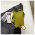 Limoengroene Mini Leren Schoudertas, Zachte Litchi Textuur Telefoon Tas voor Dames - Groen