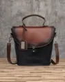 Vintage tweekleurige dames schoudertas chique gradient handtas van PU leer voor dagelijks - Zwart