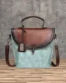 Retro contrastkleur schoudertas detail, vintage PU lederen crossbody tas met metalen slot. - Lichtblauw