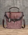 Borsa a tracolla da donna retrò marrone sfumata con manico superiore e chiusura metallica. - Viola Polvere