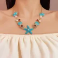 Böhmische Seestern Muschel Halskette Sommer Strand Goldkette Choker Schmuck Detailansicht - Blaue Seestern Halskette