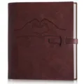 Brown faux leather scrapbook photo album with heart hands embossing and strap closure. - Faux Leather Album / Brown Heart Style