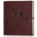 Vintage brown faux leather photo album with camera embossed cover for DIY memory book - Faux Leather Album / Brown Camera Style