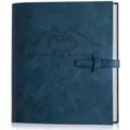 Faux leather 4x6 polaroid photo album scrapbook with heart hand design and secure buckle closure. - Faux Leather Album / Blue Heart Style