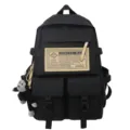 Stijlvolle zwarte nylon schoolrugzak voor studenten, grote casual dagelijkse tas. - Zwart Met Hanger