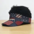 Funny wig baseball cap with US flag pattern, novelty hair sun visor hat for adults. - M (56-58cm) / USA Flag 2
