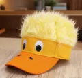 Funny wig baseball cap with cute duck bill design, novelty sun visor hat for adults. - M (56-58cm) / Yellow