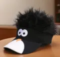 Funny wig baseball cap with cartoon penguin design, novelty spiky hair sun visor for adults. - M (56-58cm) / Black