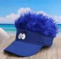 Blue spiky hair sun visor cap funny wig baseball hat for adults and kids party costume. - M (56-58cm) / Blue