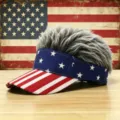 Novelty American flag visor with fake grey hair funny sun hat for adults and kids. - M (56-58cm) / USA Flag 4
