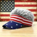 Funny novelty fake hair visor cap with American flag design for adult summer outdoor fun. - M (56-58cm) / USA Flag 6