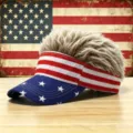 Novelty American Flag Visor Cap with Fake Blonde Hair Funny Party Costume Hat for Men - M (56-58cm) / USA Flag 7