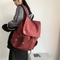 Trendy unisex lederen rugzak grote capaciteit student schooltas casual streetwear - Enkele Tas / Rood