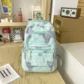 Mintgroene esthetische canvas rugzak met berenprint, grote schooltas voor tieners. - Enkele Tas / Groen