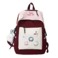 Casual canvas schoolrugzak voor studenten, trendy colorblock dagrugzak met badges en hanger. - Enkele Tas / Rood