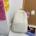 Beige canvas rugzak, stijlvolle Japanse collegestijl casual grote studentenschooltas. - Enkele Tas / Wit