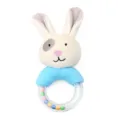 Plush rabbit baby rattle toy with colorful rolling beads in clear ring for infant early education. - Blue Bunny