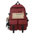 Wijnrode nylon schoolrugzak grote capaciteit multi-pocket studententas met pluche hanger - Rood met Hanger