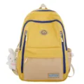 Casual gele canvas rugzak voor studenten met blauwe ritsen en een schattige konijnenhanger. - Enkele Tas / Geel