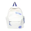 Kleine witte mini-rugzak voor dames, stijlvolle casual dagrugzak met blauwe accenten. - Enkele Tas / Wit