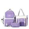 Studenten driedelig nylon rugzak set, schattige paarse schooltas, grote capaciteit vrijetijdstas. - Driedelige set zonder hanger / Paars