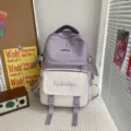 Leuke Koreaanse stijl paarse witte schoolrugzak grote capaciteit studenten tas dagelijks gebruik - Paars