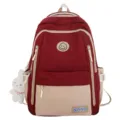 Stijlvolle casual grote tweekleurige schoolrugzak voor studenten in rood en beige. - Enkele Tas / Bordeauxrood
