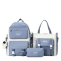 3-delige schoolrugzak set blauw wit nylon casual dagrugzak studentenentas - Driedelige set zonder hanger / Blauw