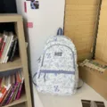 Studenten schoolrugzak wit canvas blauwe doodle print grote capaciteit casual - Enkele Tas / Blauw