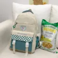 Koreaanse Harajuku stijl rugzak, beige en turkooiskleurige variant, grote studententas. - Enkele Tas / Groen