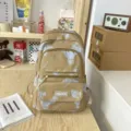 Casual canvas rugzak met schattig berenpatroon, grote capaciteit dagelijkse schooltas voor studenten - Enkele Tas / Khaki