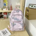 Rosa Canvas-Rucksack für Mädchen, großer Kapazität, süßer lässiger Daypack mit Bärenmuster. - Rosa