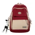 Rode colorblock casual rugzak studenten schooltas met leuke patch grote variante - Enkele Tas / Bordeauxrood
