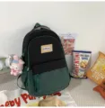 Zwarte en donkergroene rugzak, Koreaanse Harajuku stijl schooltas met grote capaciteit. - Enkele Tas / Zwart