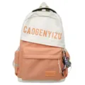 Roze en witte kleurenblok schoolrugzak, een stijlvolle grote casual studenten tas. - Enkele Tas / Oranjerood