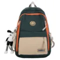 Stijlvolle canvas studentenrugzak met contrastkleur, smiley patch en schattige pluche. - Enkele Tas / Groen