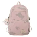 Roze schattige berenprint schoolrugzak voor tiener meisjes met konijn pluche hanger casual tas - Enkele Tas / Roze