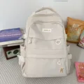 Grote capaciteit effen kleur studenten rugzak beige casual minimalistische schooltas dagelijks - Enkele Tas / Wit