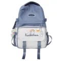 Süßer blau-weißer Farbblock Studentenrucksack große Kapazität koreanischer Stil Schultasche - Blau + Abzeichen + Anhänger