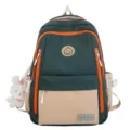 Großer Kapazität Schulrucksack für Schüler, stilvolles Kontrastdesign mit süßem Hasenanhänger. - Grün
