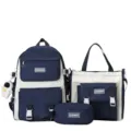 Set van 3 schoolrugzakken voor studenten in marineblauw en wit nylon, grote capaciteit. - Driedelige set zonder hanger / Marineblauw